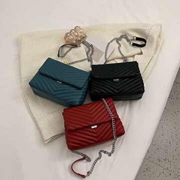 TXUNIAOZZ Women's Classic PU Leather Crossbody Purse Shoulder Bags Silver Chain Satchel Handbags(Black)