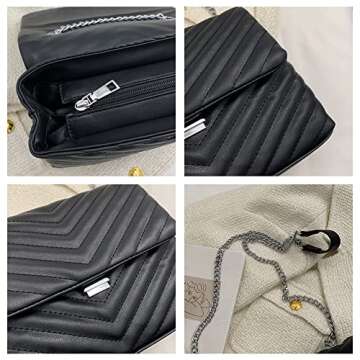 TXUNIAOZZ Women's Classic PU Leather Crossbody Purse Shoulder Bags Silver Chain Satchel Handbags(Black)