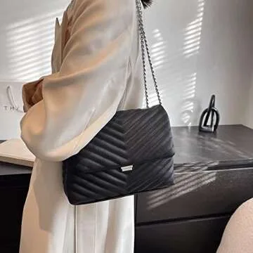 TXUNIAOZZ Women's Classic PU Leather Crossbody Purse Shoulder Bags Silver Chain Satchel Handbags(Black)