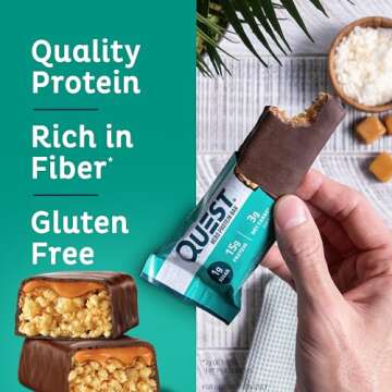 Quest Nutrition Crispy Chocolate Coconut Hero Protein Bar, 15g Protein, 1g Sugar, 3g Net Carbs, Gluten Free Protein Snack, Keto Friendly, 12 Count