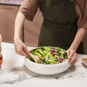 LEXA 12" Handmade White Bamboo Wooden Fruit Bowl for Kitchen Counter - 130Oz Lightweight Large Bamboo Wooden Bowls for Food, Wooden Salad Bowl, Wood Bowls for food - Wooden Serving Bowl for Snacks