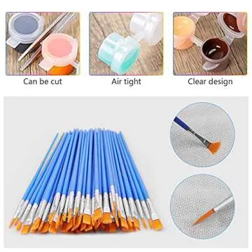 120 Mini Clear Storage Pots and Paint Brushes for Kids