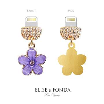 ELISE & FONDA CP544 USB Charging Port Crystal Anti Dust Plug Little Flower Bauhinia Phone Charm for iPhone 13/12/11/ XS MAX/XR/X/8 Plus/7/6S/8/SE iPad iPod (Purple)