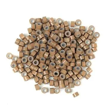 200Pcs Beads Silicone Aluminium Micro Nano Rings 5mm Lined For I Tip/Nano Hair Extensions Tool Beads (Light Brown-1 Bottle)