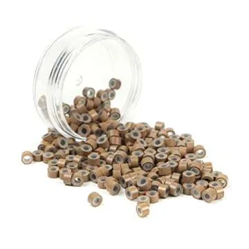 200Pcs Beads Silicone Aluminium Micro Nano Rings 5mm Lined For I Tip/Nano Hair Extensions Tool Beads (Light Brown-1 Bottle)