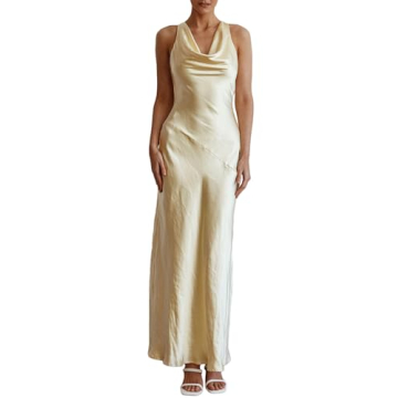 Elegant Satin Maxi Dress - Cowl Neck, Backless for Events 2024