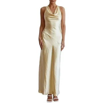 Elegant Satin Maxi Dress - Cowl Neck, Backless for Events 2024