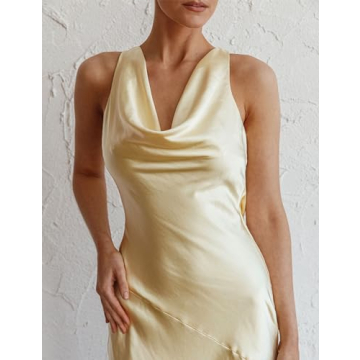 Elegant Satin Maxi Dress - Cowl Neck, Backless for Events 2024