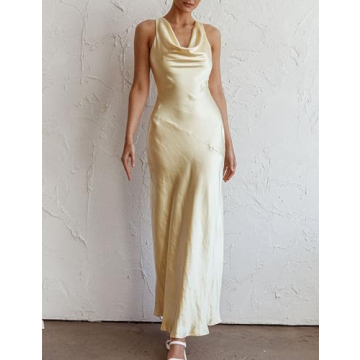 Elegant Satin Maxi Dress - Cowl Neck, Backless for Events 2024