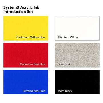 Daler-Rowney System3 Acrylic Ink Set of 6 Starter Colors - Versatile Acrylic Ink for Artists and Stu...