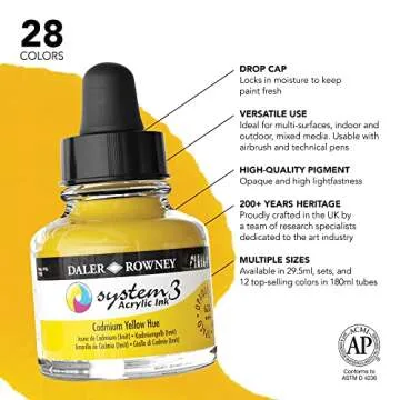 Daler-Rowney Acrylic Ink Set of 6 - Vibrant Colors for Artists