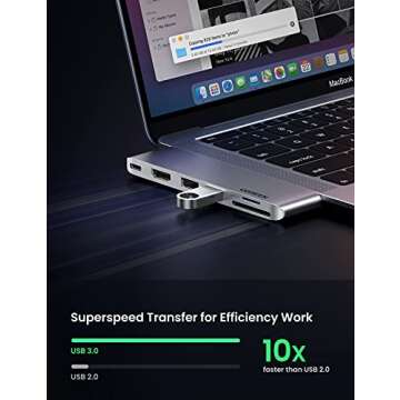 UGREEN USB C Hub Adapter for MacBook Pro MacBook Air M1 2020 2019 2018 with 4K HDMI Thunderbolt 3 100W Power Delivery SD TF Card Reader and 2 USB 3.0 Ports, Silver