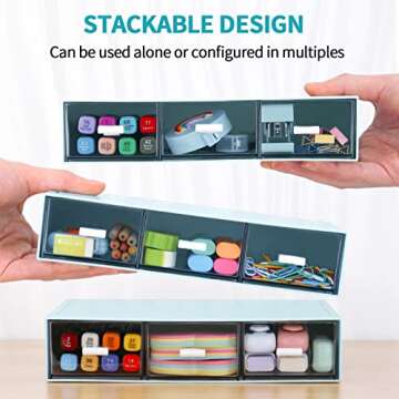 LETURE Stackable Desk Organizer, Plastic Storage Drawer for Office School Home Makeup, Pen Pencils Markers Stationery Supplies Organizers (Blue -3 Draws)