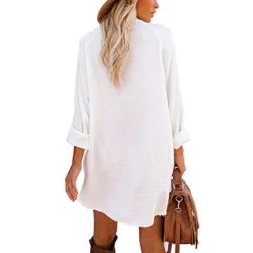 iGENJUN Beach Dresses for Women Long Sleeve Dress for Women Button Down Plus Size Summer Dress Vacation Outfits for Women,L,White