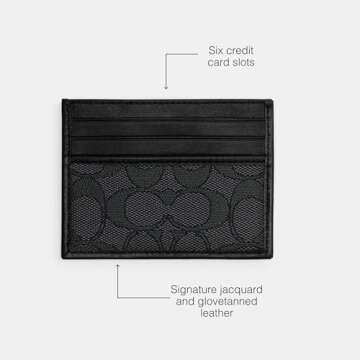 Coach Womens Refined Card Case in Signature Jacquard, Charcoal/Black