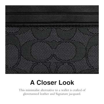 Coach Womens Refined Card Case in Signature Jacquard, Charcoal/Black