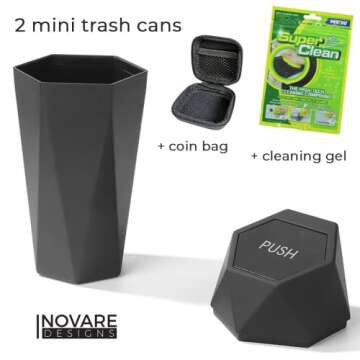 Inovare Designs Compact 500ml Plastic Diamond Black Trash Can with Lid, Ideal for Cars, SUVs, Tesla