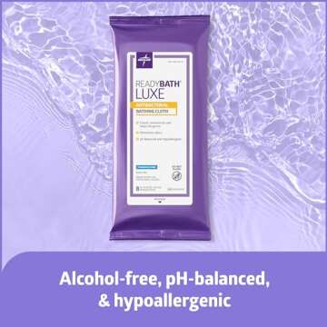 Medline ReadyBath LUXE Antibacterial Extra Thick Adult Bath Wipes, 192 Wipes (8 Wipes, 24 Packs), Unscented, No Rinse Formula with Aloe, Sensitive Skin, Hypoallergenic, Alcohol-Free, 8 x 8 Inch