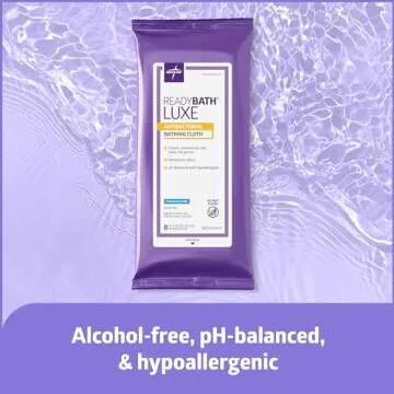 Medline ReadyBath LUXE Antibacterial Extra Thick Adult Bath Wipes, 192 Wipes (8 Wipes, 24 Packs), Unscented, No Rinse Formula with Aloe, Sensitive Skin, Hypoallergenic, Alcohol-Free, 8 x 8 Inch