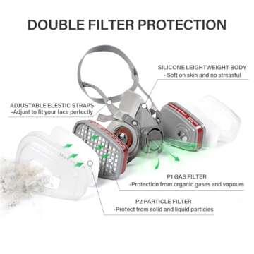 MODUSKYE Reusable Respirator, Reusable Half Facepiece Respirator with 6 Active Cotton Respirator Filters Against Painting, Dust, Sanding, Polishing, Spraying
