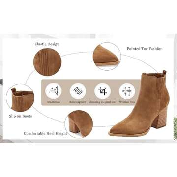 Imily Bela Womens Ankle Boots Pointed Toe Chunky Stacked Mid Heeled Booties