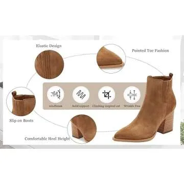 Imily Bela Womens Ankle Boots Pointed Toe Chunky Stacked Mid Heeled Booties