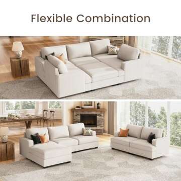 Nolany Modular Sectional Couch with Storage Ottoman, Corduroy Sleeper Sectional Sofa with Chaise, Sectional Couches for Living Room, Beige