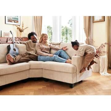 Nolany Modular Sectional Couch with Storage Ottoman, Corduroy Sleeper Sectional Sofa with Chaise, Sectional Couches for Living Room, Beige