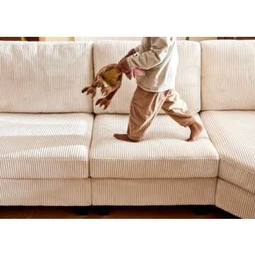 Nolany Modular Sectional Couch with Storage Ottoman, Corduroy Sleeper Sectional Sofa with Chaise, Sectional Couches for Living Room, Beige