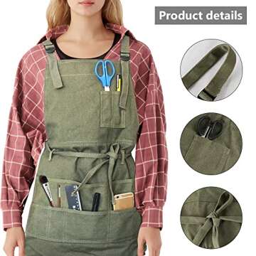 Heavy Duty Canvas Apron with Pockets for Artists and Cooks