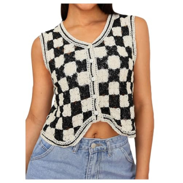 Verdusa Checkered Button Front Sweater for Women