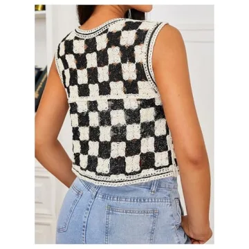 Verdusa Checkered Button Front Sweater for Women