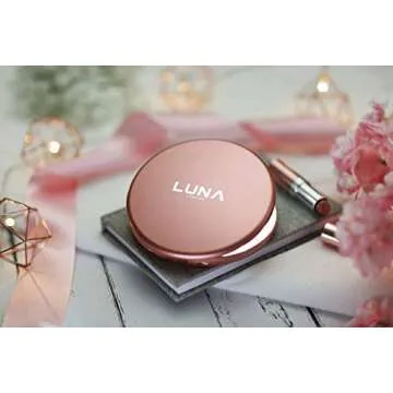LUNA London LED Lighted Compact Makeup Mirror | 1x/7x Magnifying, Illuminated, Portable, Folding | Perfect for Handbag, Pocket & Travel Beauty Needs | Matte Rose Gold