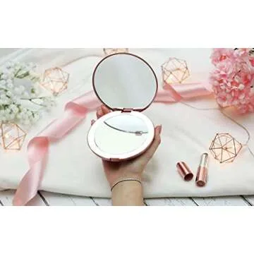 LUNA London LED Lighted Compact Makeup Mirror | 1x/7x Magnifying, Illuminated, Portable, Folding | Perfect for Handbag, Pocket & Travel Beauty Needs | Matte Rose Gold