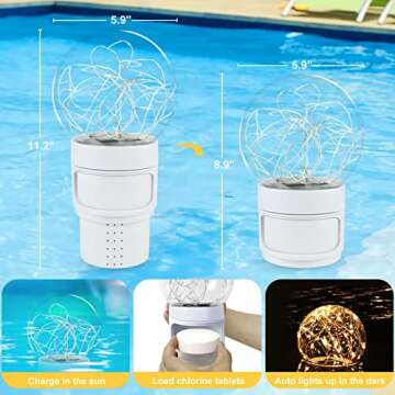DeeprBlu Pool Chlorine Floater with Solar Ball Light, Floating Chlorine Dispenser for 3'' Chlorine Tablets, Chlorine Tablet Floater Chemical Dispenser Easy Opening, Bromine Tablet Holder for Pool, Spa