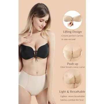 Strapless Bra Sticky Bra 2 Pairs Backless, Adhesive, Invisible, Push up Bra for Women Stick on Bra, Black and Nude, A Cup