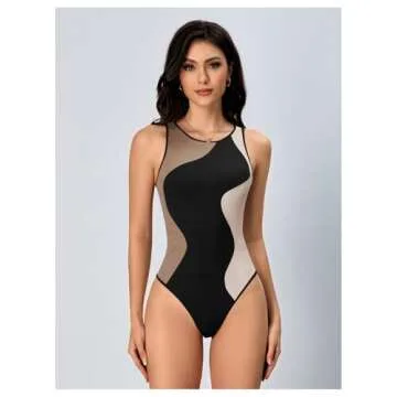 Verdusa Women's Color Block Sleeveless Scoop Neck Tank Bodysuit Top