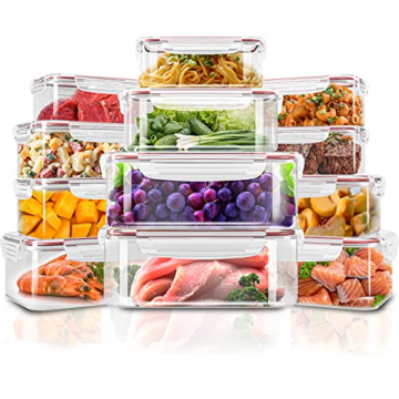 Utopia Kitchen Plastic Food Storage Container Set with Airtight Lids - Pack of 24 (12 Containers & 1...
