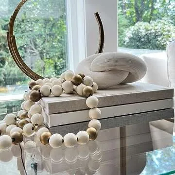 Decorative Book Set with a Wood Chain/Knot Accessory | Extra Large Linen Covered Book Set | Set of 3 Real Fabric Cover Book Decor | Fashion Designer Books | Coffee Table Decor Set | Shelves Decor