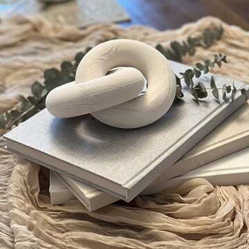 Decorative Book Set with a Wood Chain/Knot Accessory | Extra Large Linen Covered Book Set | Set of 3 Real Fabric Cover Book Decor | Fashion Designer Books | Coffee Table Decor Set | Shelves Decor