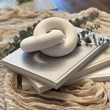 Decorative Book Set with a Wood Chain/Knot Accessory | Extra Large Linen Covered Book Set | Set of 3 Real Fabric Cover Book Decor | Fashion Designer Books | Coffee Table Decor Set | Shelves Decor