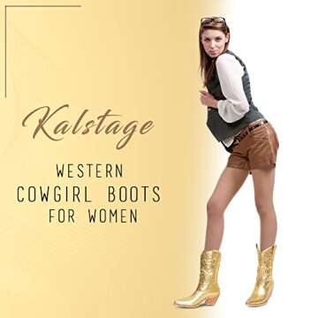Kalstage Cowboy Boots for Women Retro High Heels Design