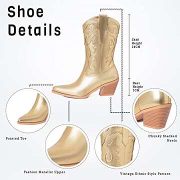 Kalstage Cowboy Boots for Women Retro High Heels Design