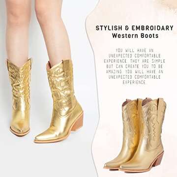 Kalstage Cowboy Boots for Women Retro High Heels Design