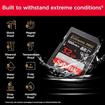 SanDisk 32GB Extreme PRO SDHC UHS-I Memory Card - C10, U3, V30, 4K UHD, SD Card - SDSDXXO-032G-GN4IN