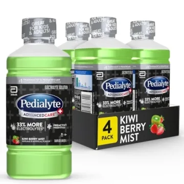 Pedialyte AdvancedCare Plus Electrolyte Solution - Kiwi Berry Mist, Pack of 4, 1 Liter with PreActiv...