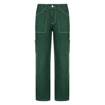Women's High Waist Baggy Cargo Jeans Flap Pocket Relaxed Fit Straight Wide Leg Y2K Fashion Loose Jeans Green