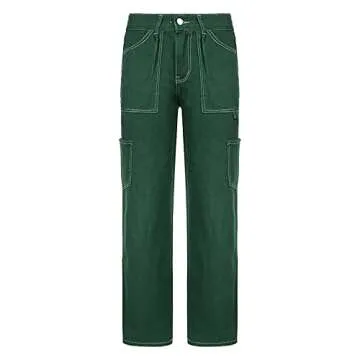 Women's High Waist Baggy Cargo Jeans Flap Pocket Relaxed Fit Straight Wide Leg Y2K Fashion Loose Jeans Green
