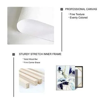 Framed Abstract Wall Art with Gold-foil - Navy Blue Graffiti on Light Background Canvas Artwork Decor with Hand Texture for Living room, Bedroom, office，Ready to hang