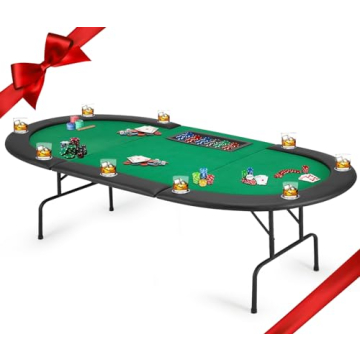 ECOTOUGE Poker Table - Stainless Steel Cup Holder, Oval Leisure Table for 10 Players